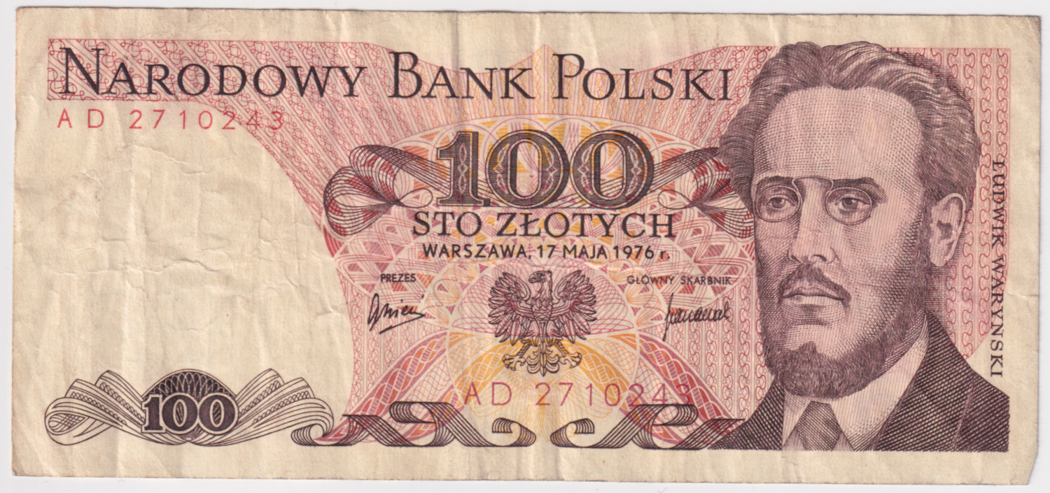 Obiegowe 100 złotych Seria AD Ludwik Waryński