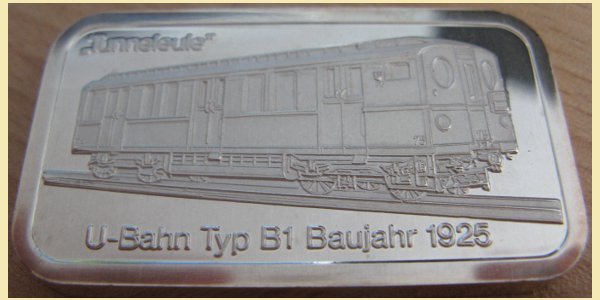 DEGUSSA sztabka srebra 50g Ag 999 Tunneleule U Bahn Typ B1 1925